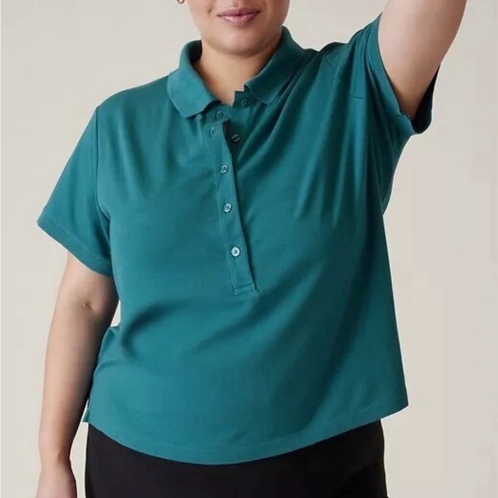 NWT Athleta size 3X Teal Short Sleeve Polo Shirt